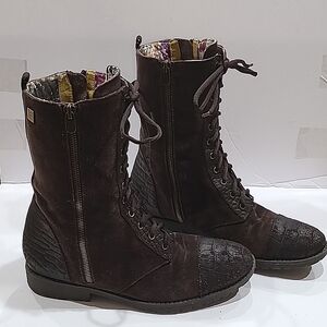 LIBBY EDELMAN LEATHER LACE UP ZIP UP WOMENS BOOTS SIZE 8.5 BROWN SUEDE